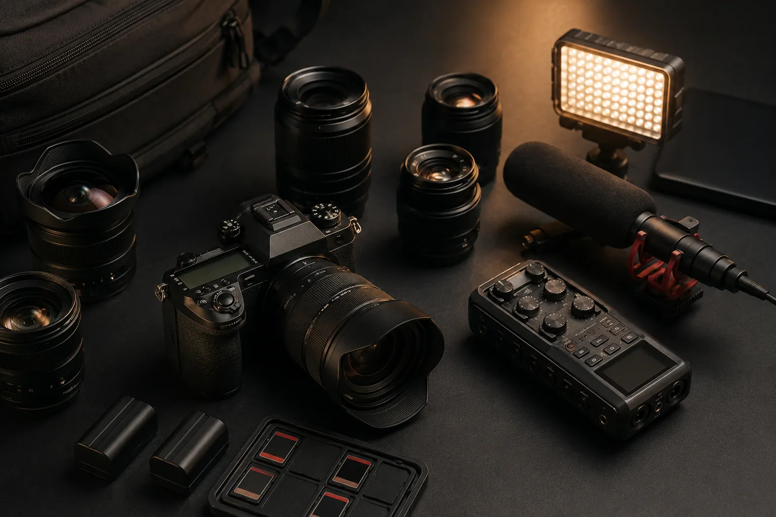 Professional camera gear prepared by the UD Camera team